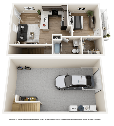Floor plan for 1 bed, 1 bath, 680 sqft